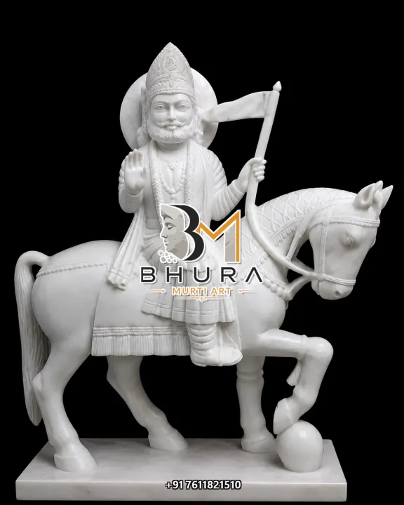 Baba Ramdev Shwet Makrana Horse Murti handcrafted statue