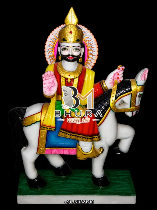 Baba Ramdev Red Attire Horse Murti handcrafted statue