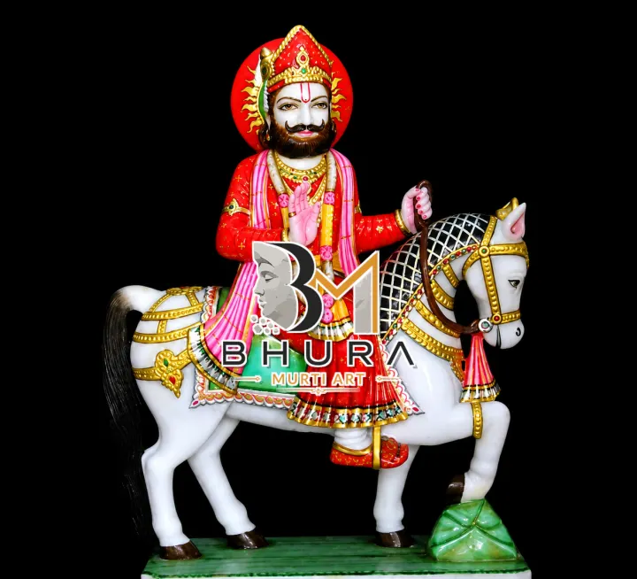 Baba Ramdev Red Shawl Devotional Murti handcrafted statue