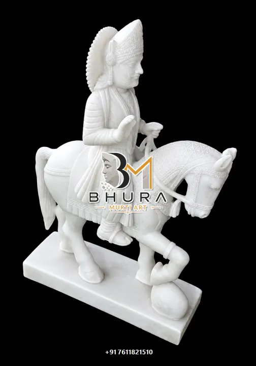 Baba Ramdev Makrana Side-Profile Horse Murti handcrafted statue