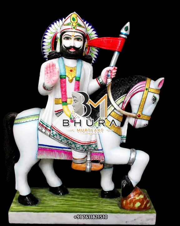 Baba Ramdev Red Flag Horse Murti handcrafted statue