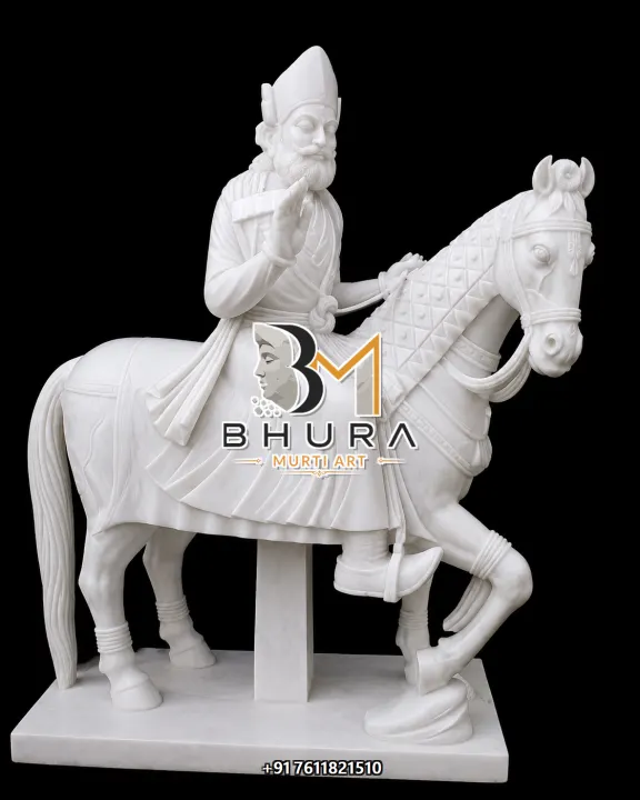 Baba Ramdev Shwet Marble Ashirwad Horse Murti handcrafted statue
