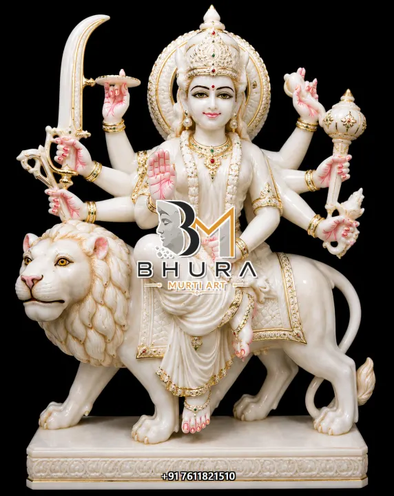 Durga Maa Natural Makrana Lion Collection handcrafted statue
