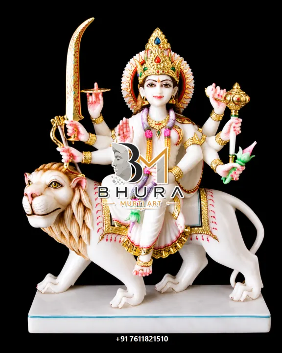 Durga Maa Ivory Gold Lion Variant Collection handcrafted statue