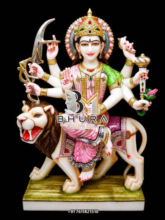Durga Maa Pink Saree Marble Collection handcrafted statue