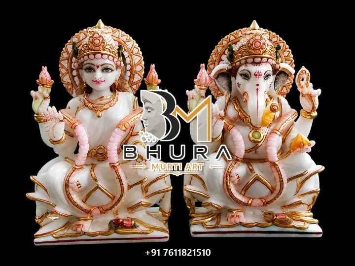 Ganesh Laxmi Rose Gold Crown Set handcrafted statue