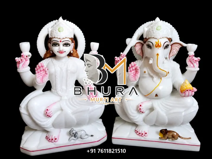 Ganesh Laxmi Shwet Pink Accent Set handcrafted statue