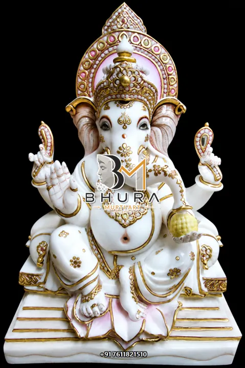 White Marble Ganesha Reclining Lotus Collection handcrafted statue