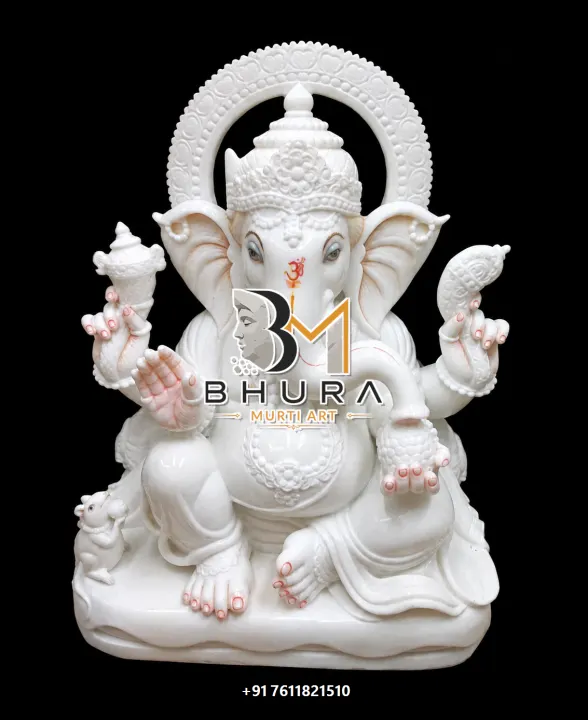 White Gold Ganesha Halo Variant Collection handcrafted statue