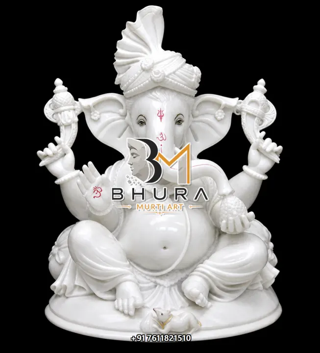 White Marble Ganesha Family and Divine Forms handcrafted statue