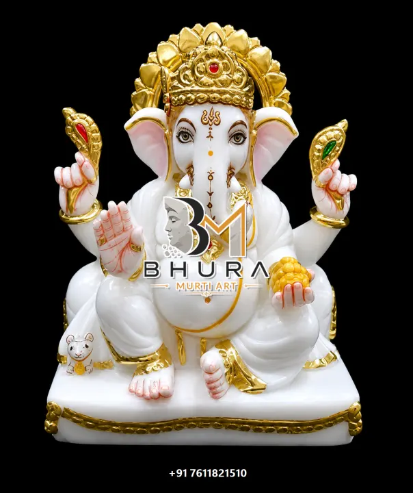 White Gold Ganesha Royal Seat Collection handcrafted statue