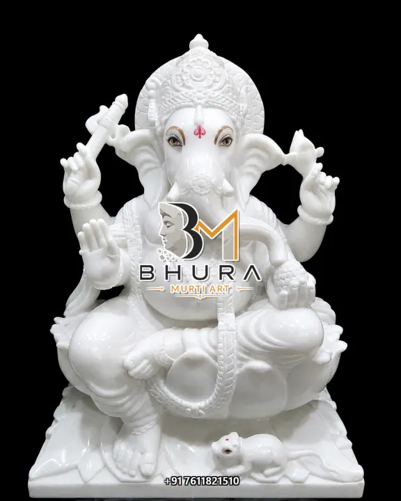 White Gold Ganesha Crown Variant Collection handcrafted statue