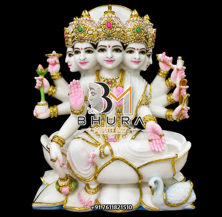 Panchmukhi Gayatri Maa White Gold Murti handcrafted statue