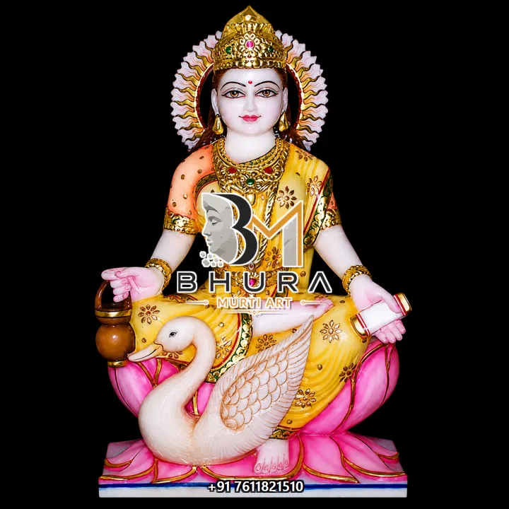 Gayatri Maa Pink Lotus Swan Murti handcrafted statue