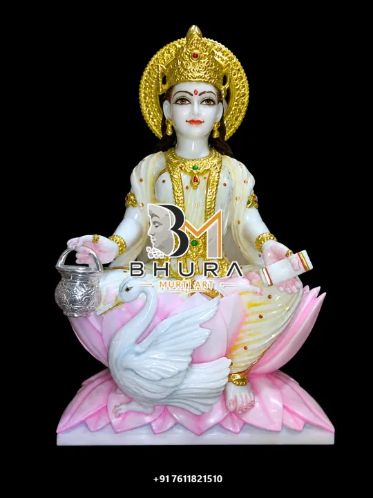Gayatri Maa Golden Halo Swan Murti handcrafted statue