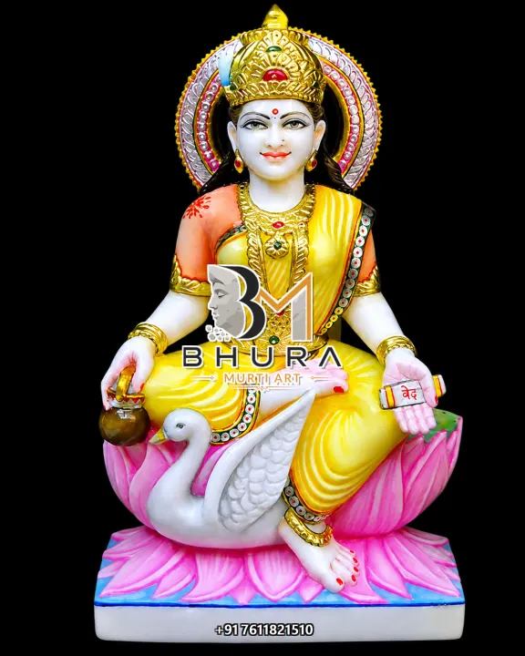 Gayatri Maa Yellow Saree Lotus Murti handcrafted statue