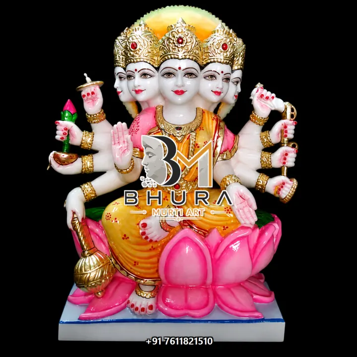 Panchmukhi Gayatri Maa Orange Lotus Murti handcrafted statue