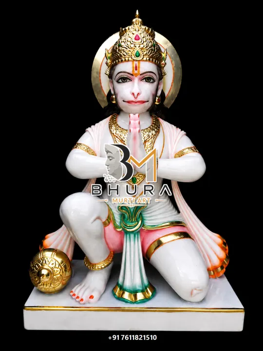 Sitting Hanuman Shwet Makrana Collection handcrafted statue