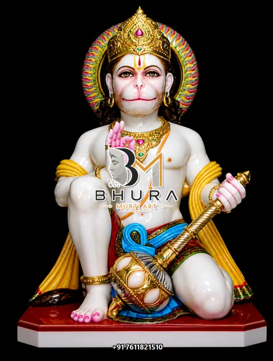 Sitting Hanuman Hand-Carved Marble Collection handcrafted statue