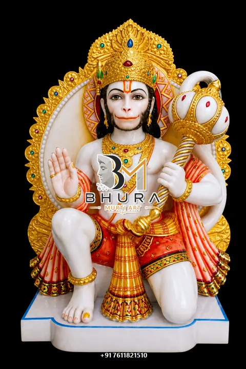 Sitting Hanuman Golden Crown Collection handcrafted statue
