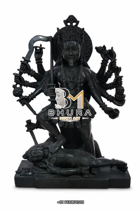 Ten-Armed Kali Maa with Shiva Marble Statue handcrafted statue