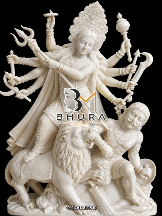 Mahishasura Mardini Shwet Makrana Marble Murti handcrafted statue