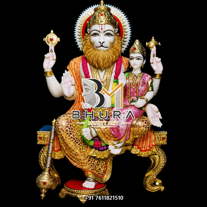 Lakshmi Narsingh Red Shawl Throne Murti handcrafted statue