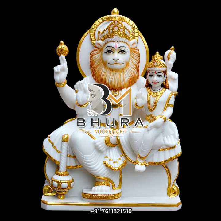 Lakshmi Narsingh White Gold Marble Murti handcrafted statue