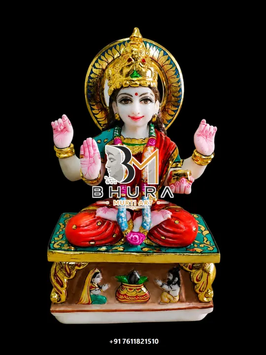 Santoshi Maa Red Saree Golden Halo Murti handcrafted statue