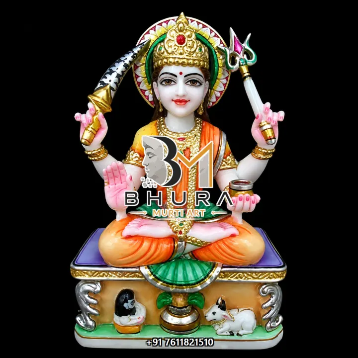 Santoshi Maa Orange Green Marble Murti handcrafted statue