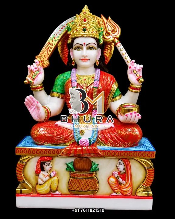 Santoshi Maa Red Lotus Elephant Base Murti handcrafted statue