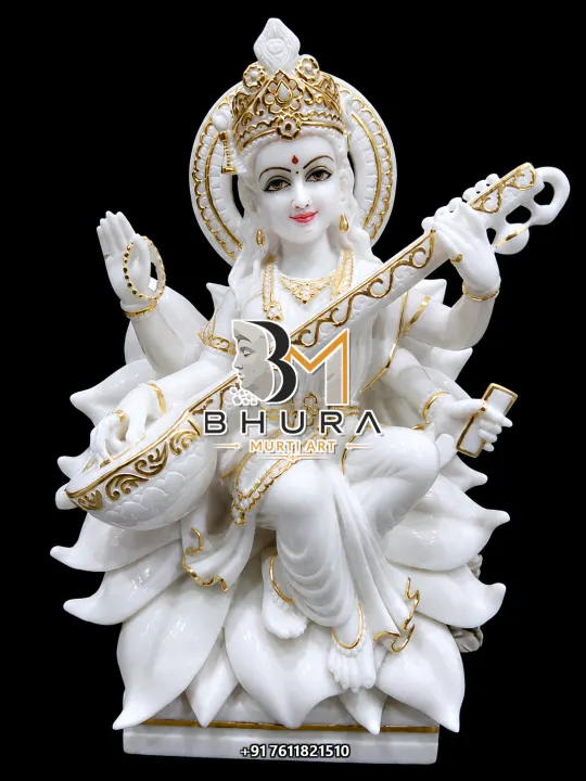Hand-Painted Goddess Saraswati Marble Statue Collection handcrafted statue