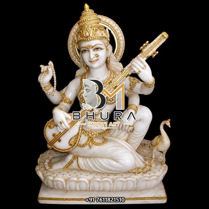 Temple-Style Goddess Saraswati Marble Statue Collection handcrafted statue