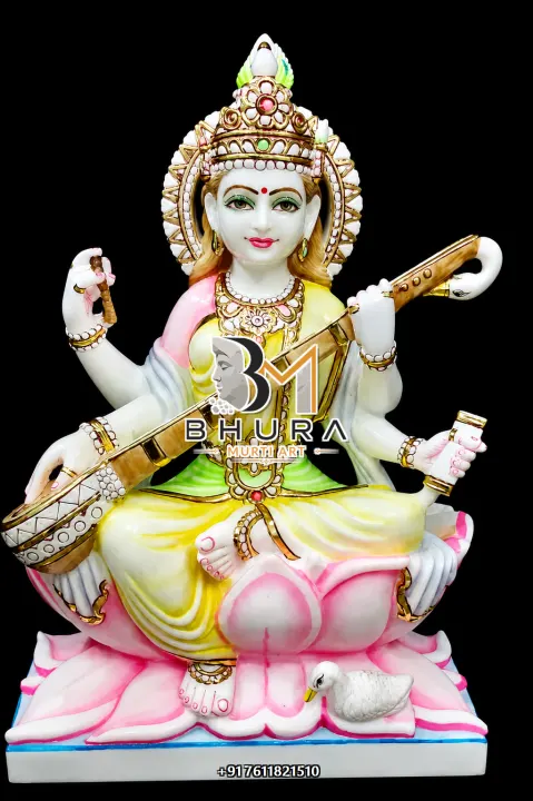 Serene Goddess Saraswati Marble Statue Collection handcrafted statue
