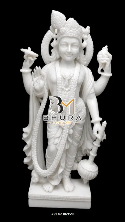 Lord Vishnu Hand-Carved Makrana Murti handcrafted statue