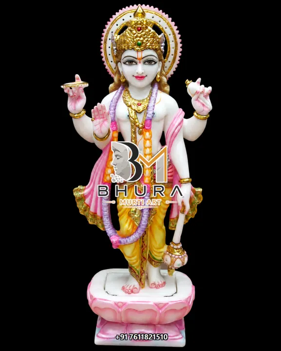 Lord Vishnu Pink Shawl Lotus Murti handcrafted statue