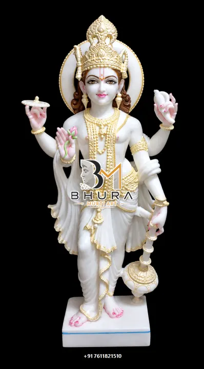 Lord Vishnu Ivory Attire Standing Murti