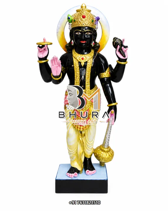 Lord Vishnu Black Stone Golden Crown Murti handcrafted statue