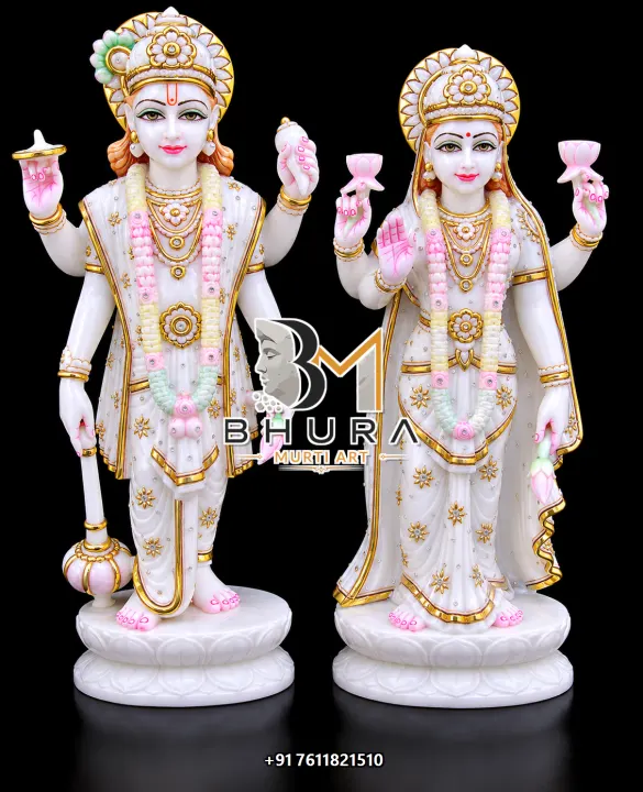 Hand-Painted Vishnu Laxmi Marble Statue Collection handcrafted statue