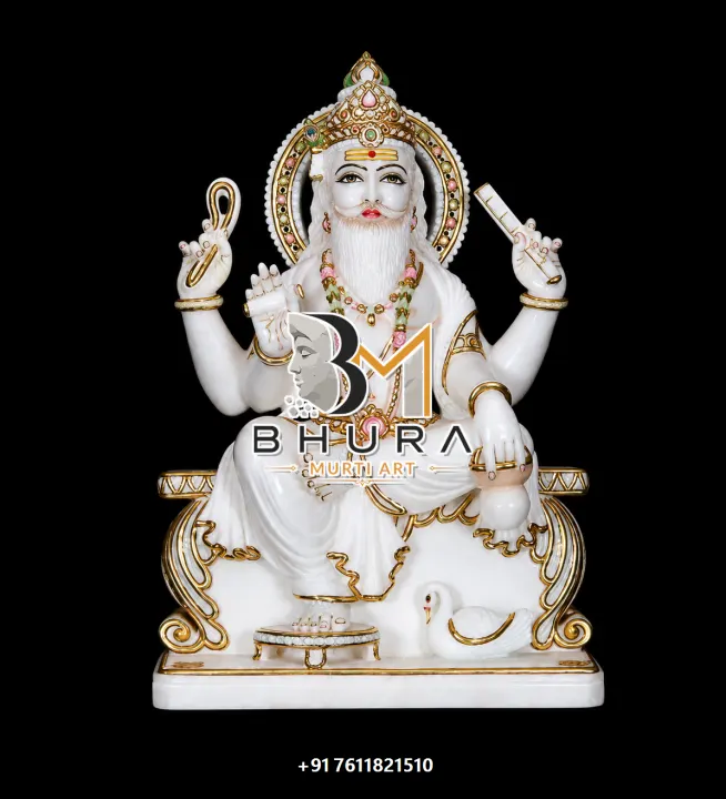 Lord Vishvakarma White Gold Royal Murti handcrafted statue