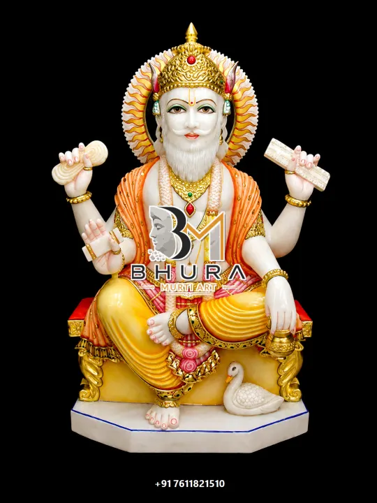 Lord Vishvakarma Saffron Shawl Divine Murti handcrafted statue