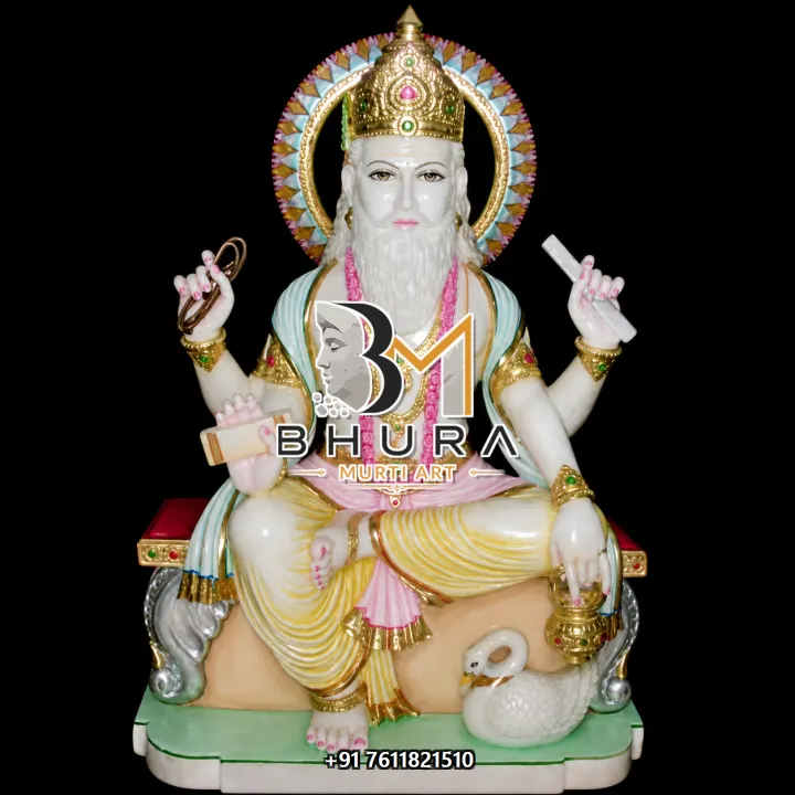 Lord Vishvakarma Pastel White Gold Murti handcrafted statue