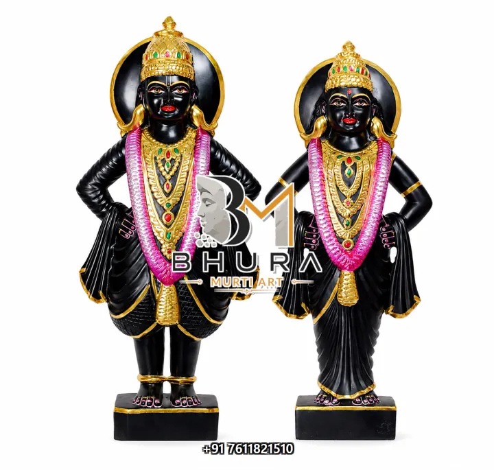 Vitthal Rukmini Golden Crown Floral Mala Set handcrafted statue