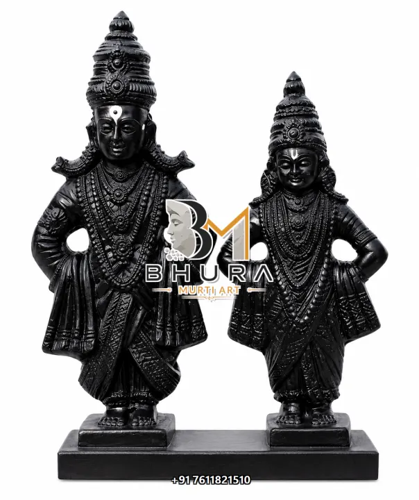 Vitthal Rukmini Joint Pedestal Black Stone Pair handcrafted statue