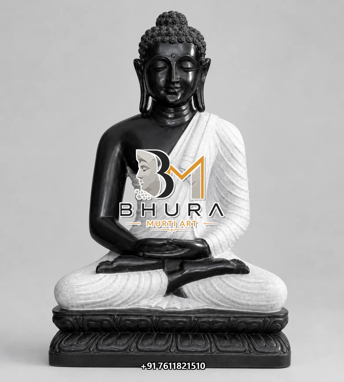Black Stone Meditation Buddha Statue Collection - handcrafted stone design view 2