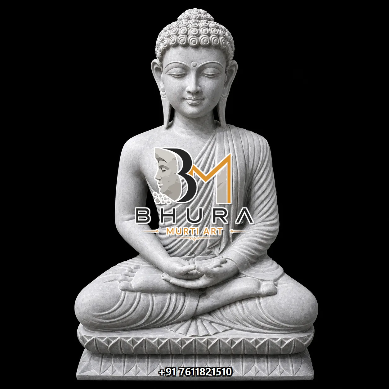 Gray Stone Buddha Meditation Statue Collection - handcrafted stone design view 3