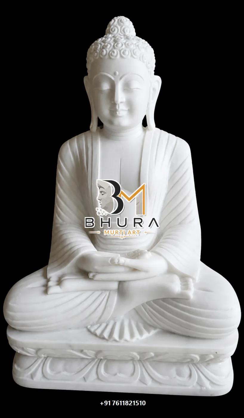 Gautam Buddha White Marble Murti Collection - handcrafted stone design view 4
