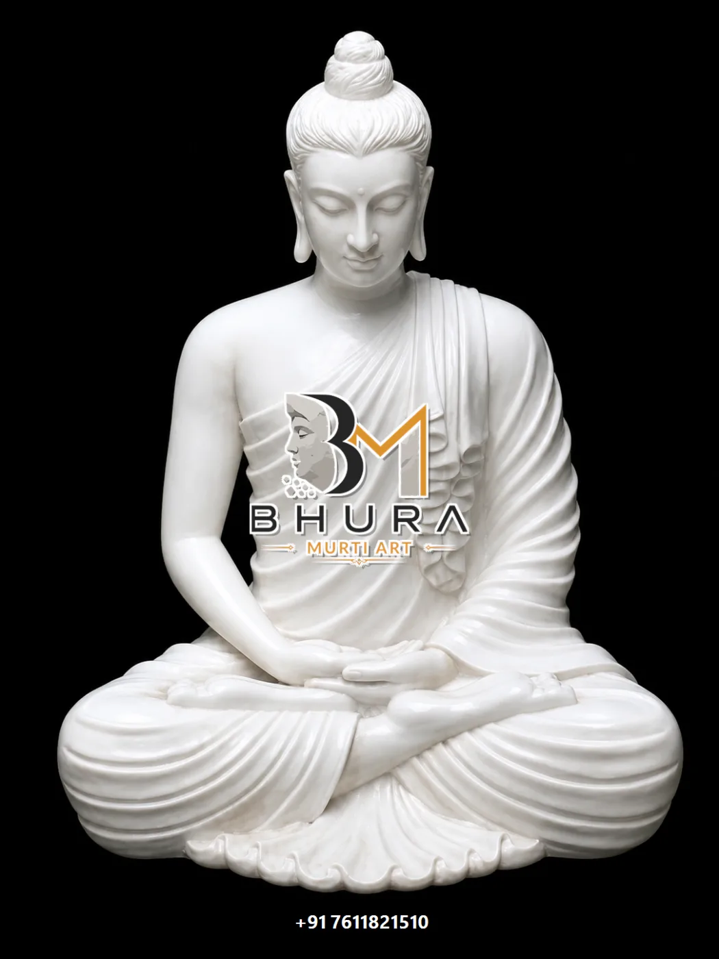 White Marble Buddha Idol for Meditation Collection - handcrafted stone design view 3
