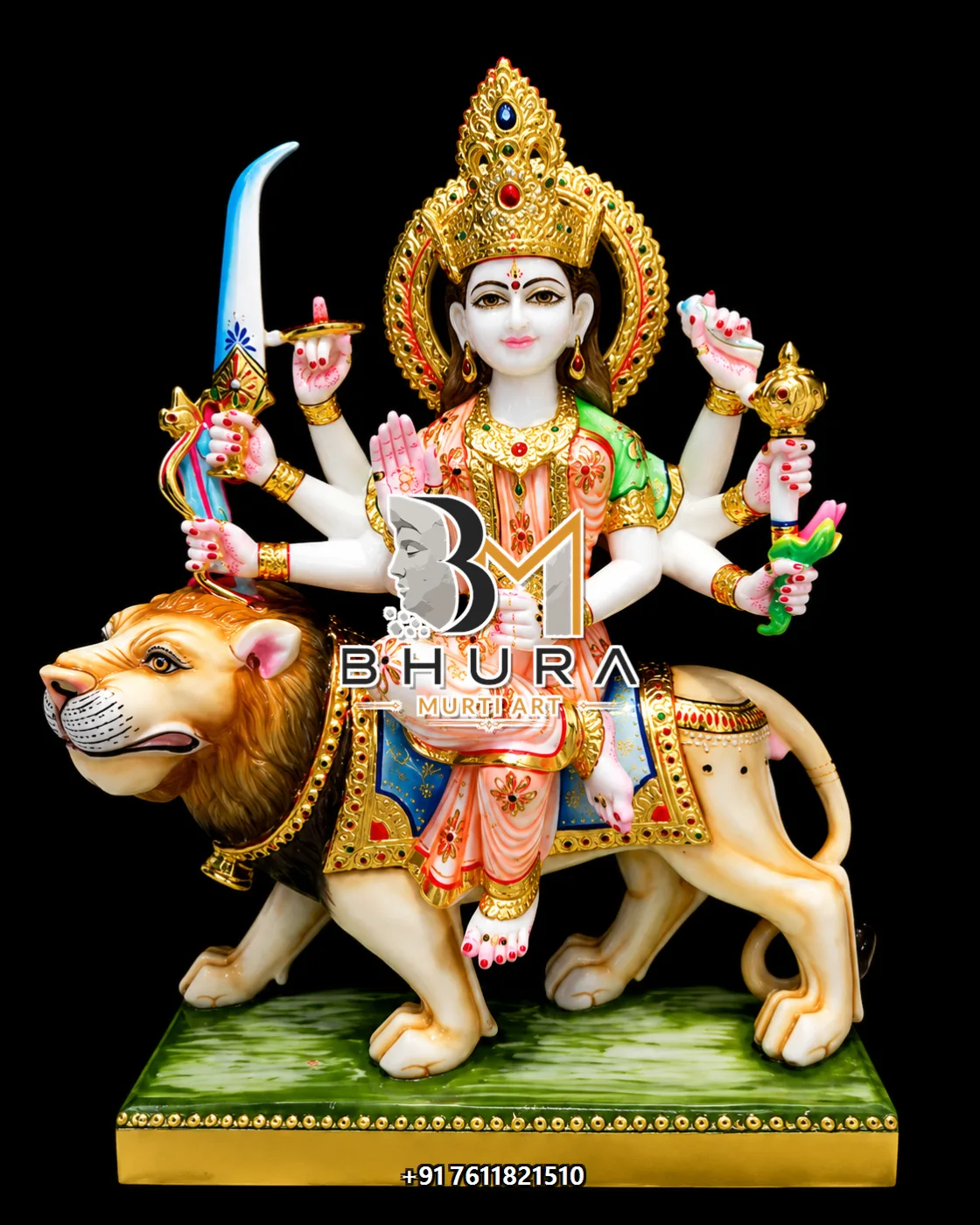 Durga Maa Shwet Marble Lion Collection - design variant 3