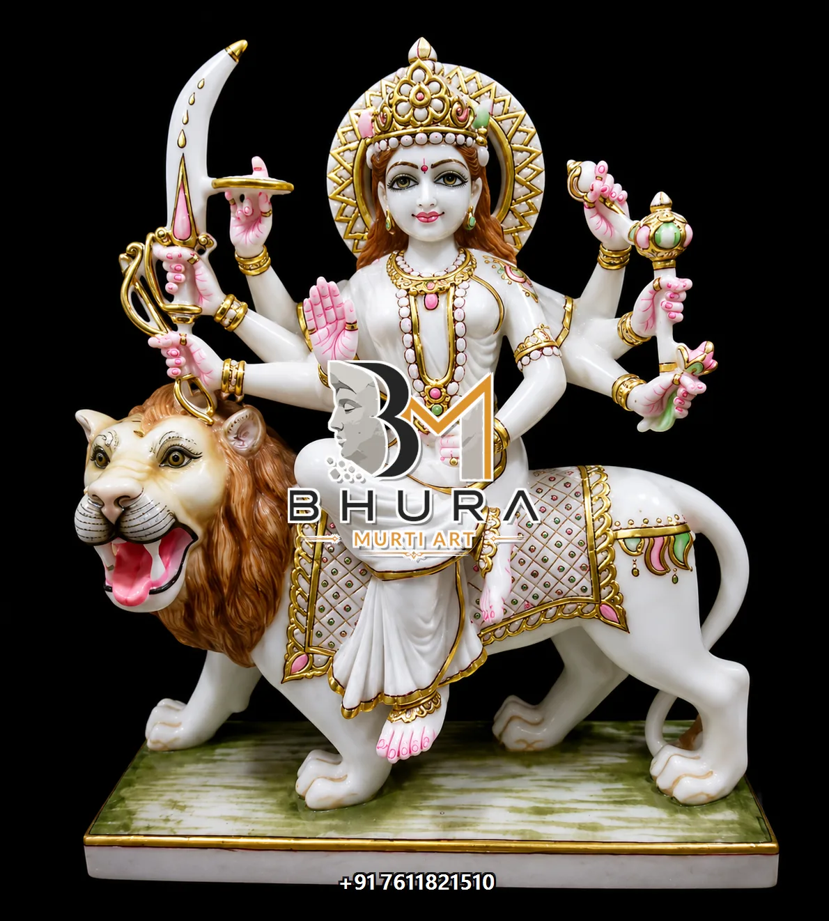 Durga Maa Shwet Marble Lion Collection - design variant 4